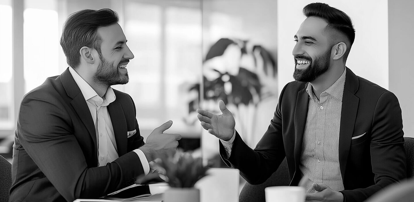 Two men having a meeting with coffee